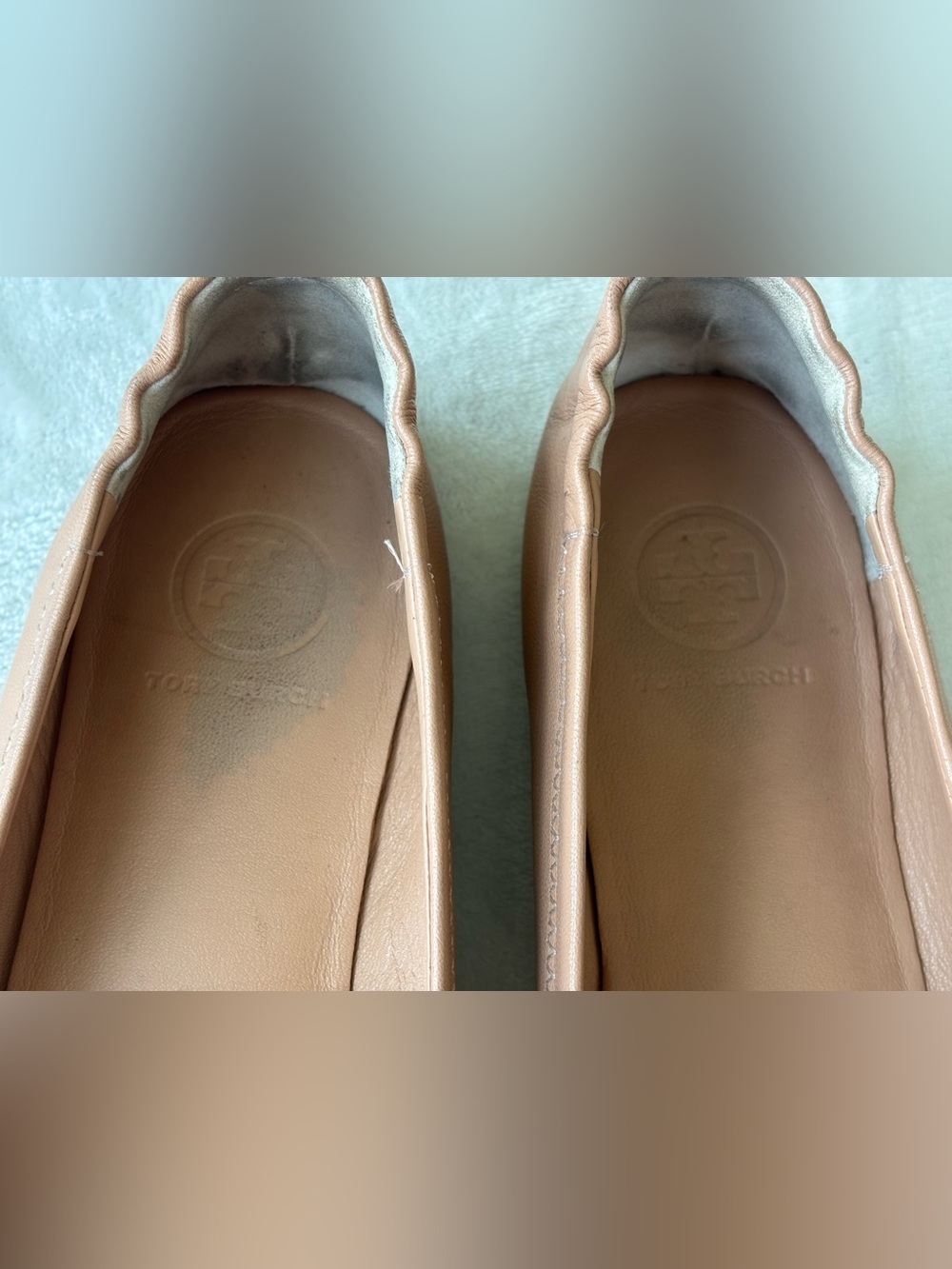 Tory Burch Minnie Travel Ballet Flats Tonal Leather Logo Tan Nude Size 6 - Picture 5 of 11